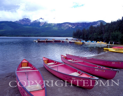 Four Pink Boats, Canadian Rockies 06 - Color