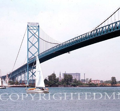 Ambassador Bridge & Boats, Detroit, Michigan - Color