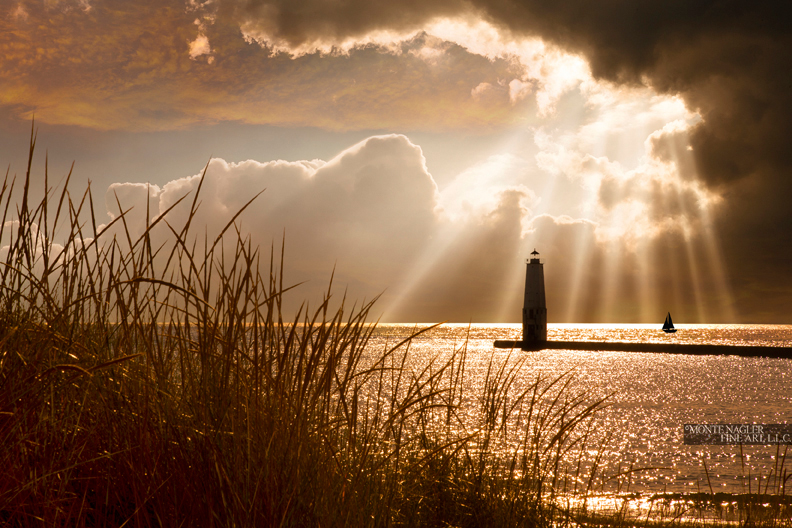 Frankfort Lighthouse and Sunbeams, Frankfort, Michigan ’13-color